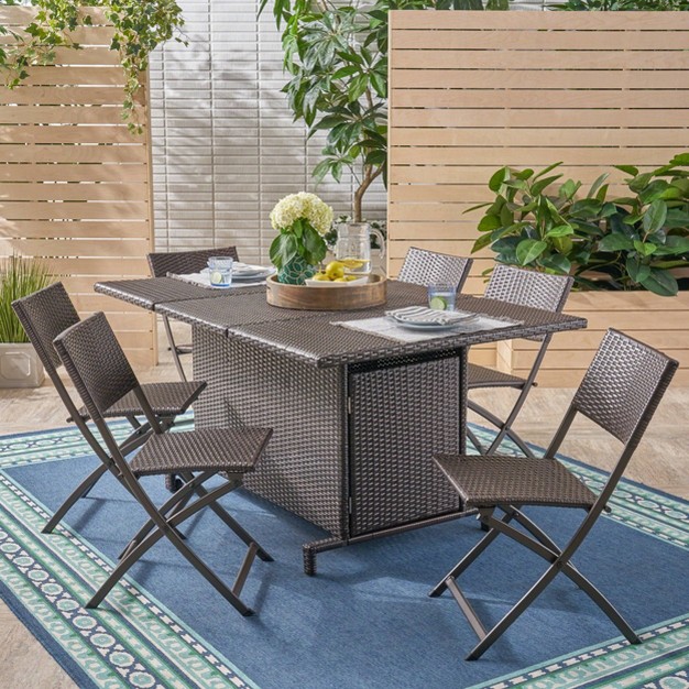 Maldives 7pc Foldable Wicker Dining Set Brown Christopher Knight Home