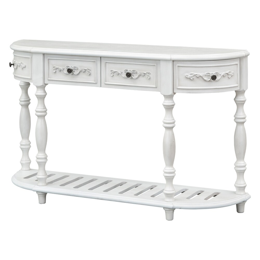 Wood Console Table Accent Sofa Table w/ Storage Shlef  Antique White