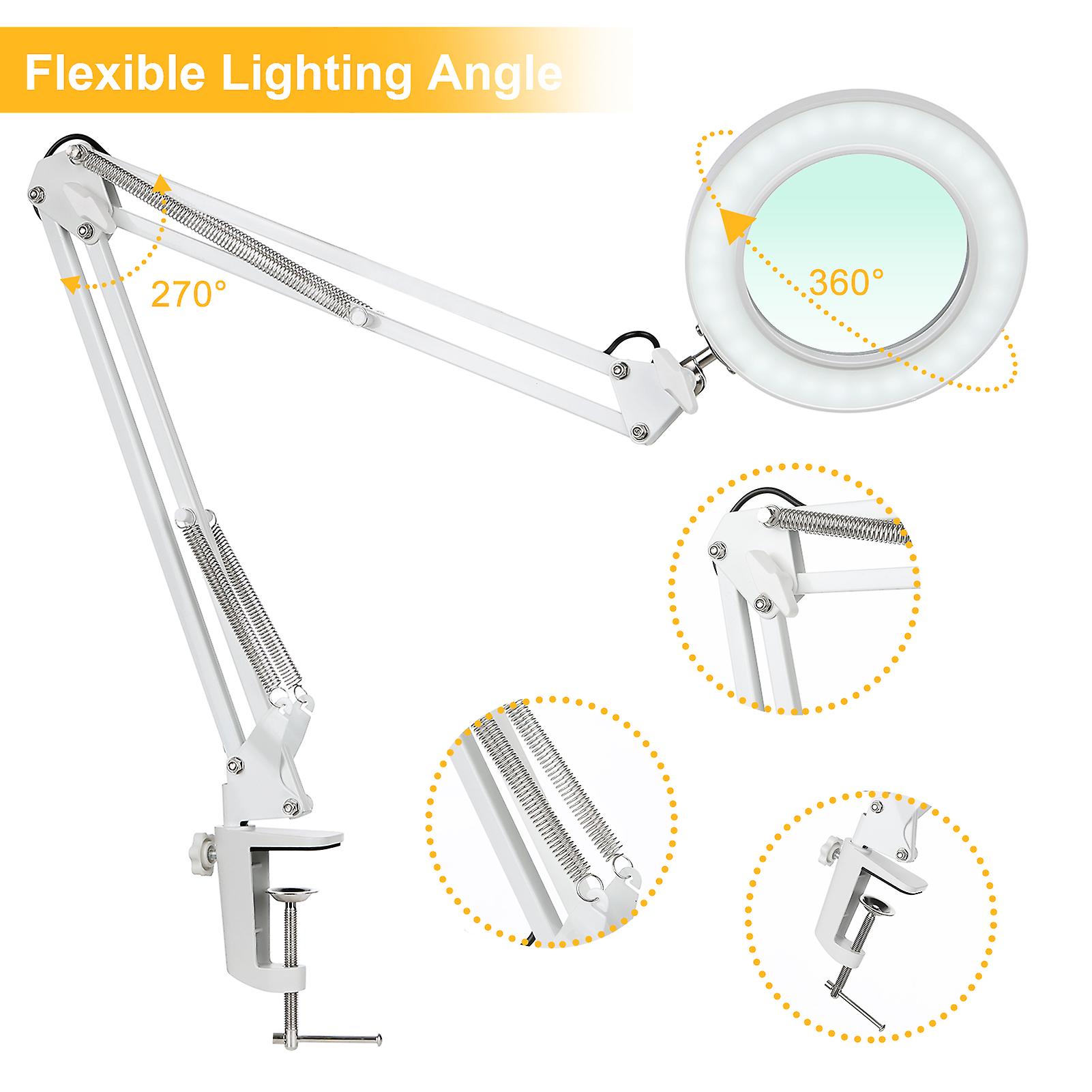 Neoglint Flexible Clamp-on Table Lamp With 8x Magnifier Swing Arm Dimmable Leds Desk Light 3 Color Modes and 10 Brightness Levels Reading Working Studyi