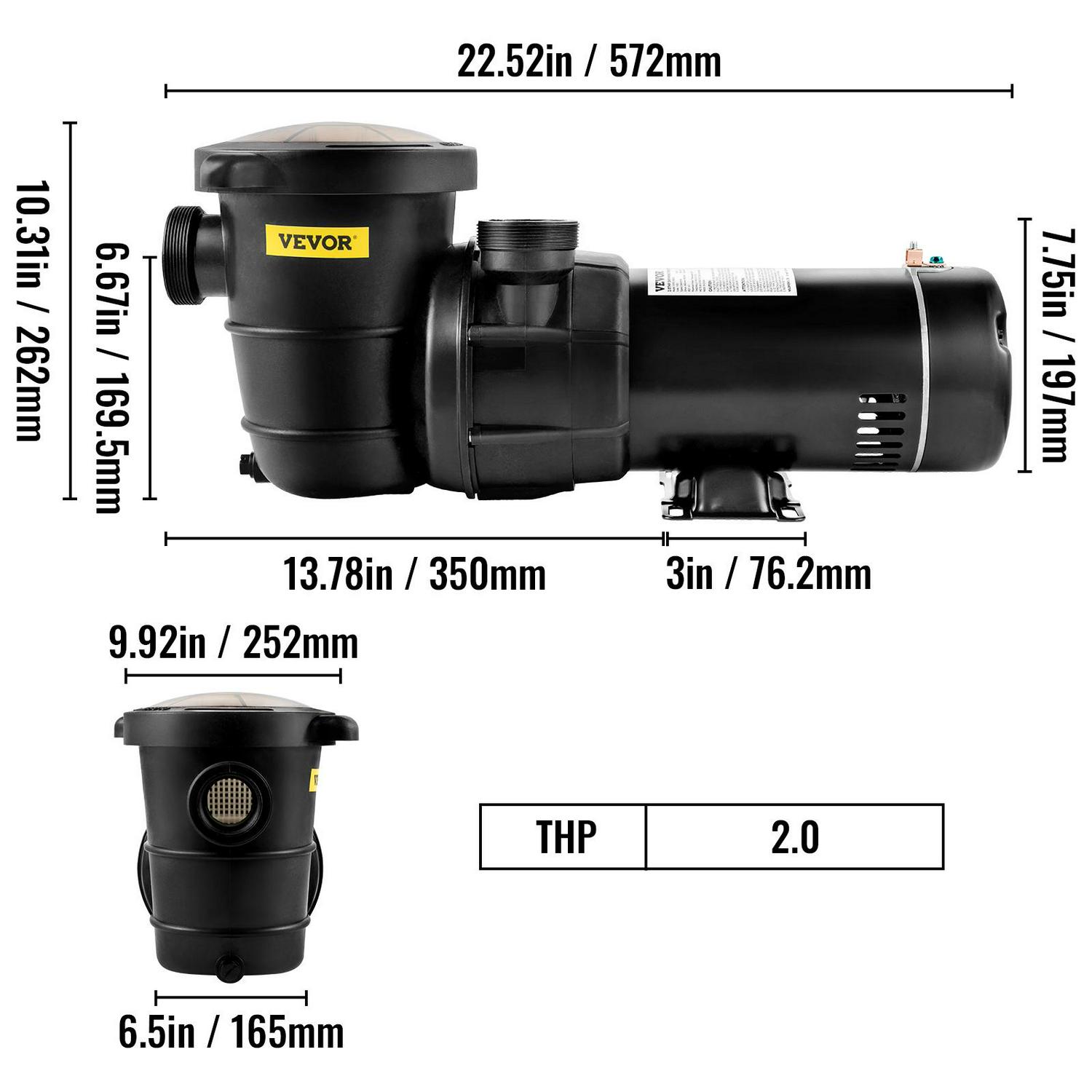 VEVOR Swimming Pool Pump， 2HP 115V， 1500W Single Speed Pumps for Above Ground Pool w/ Strainer Basket， 5400GPH Max. Flow， Certification of ETL