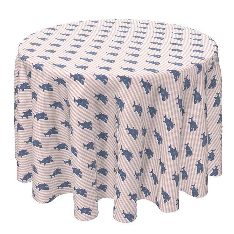 Round Tablecloth， 100% Cotton， 60 Round， Sharks and Stripes