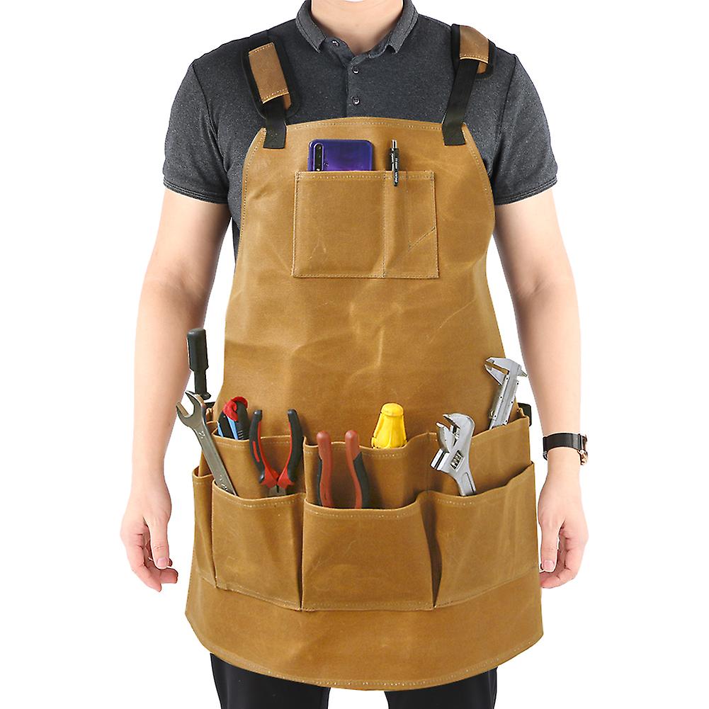 Wet Wax Canvas Apron Thickened Waterproof And Oil Proof Tools Apron Garden Jean Apron(barbecue Picnic Apron )