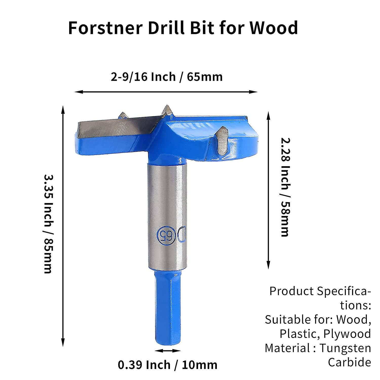 Qjaiune 2-9/16 Inch / 65mm Forstner Drill Bit， 2.5625 Inch Boring Bit Cutter Tungsten Carbide Wood Hole Saw Auger Opener， Woodworking Hole Opener Hing