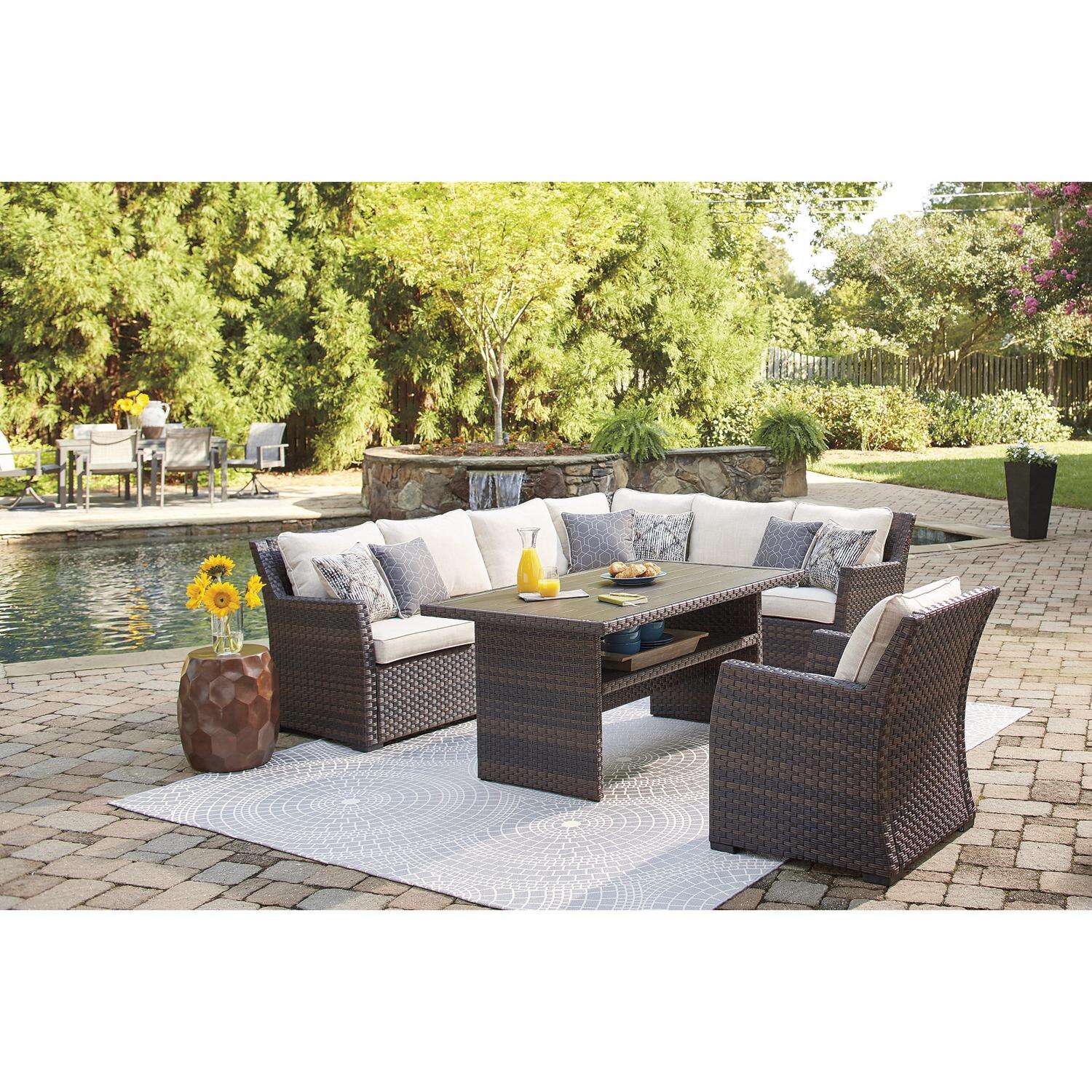 Signature Design by Ashley Easy Isle 4 pc Brown Aluminum Contemporary Deep Seating Set Cream