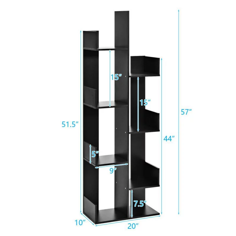 Hivago 8-Tier Bookshelf Bookcase with 8 Open Compartments Space-Saving Storage Rack