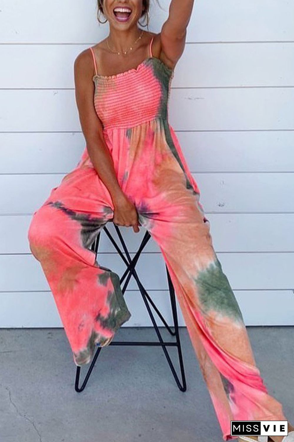 Tie Dye Print Suspenders Jumpsuit