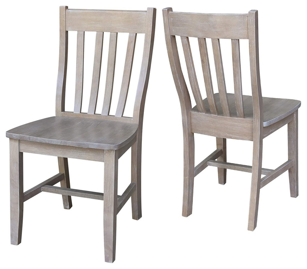 Set of 2 Dining Chair  Hardwood Legs With H Shaped Support  Washed Gray Taupe   Farmhouse   Dining Chairs   by Declusia  Houzz