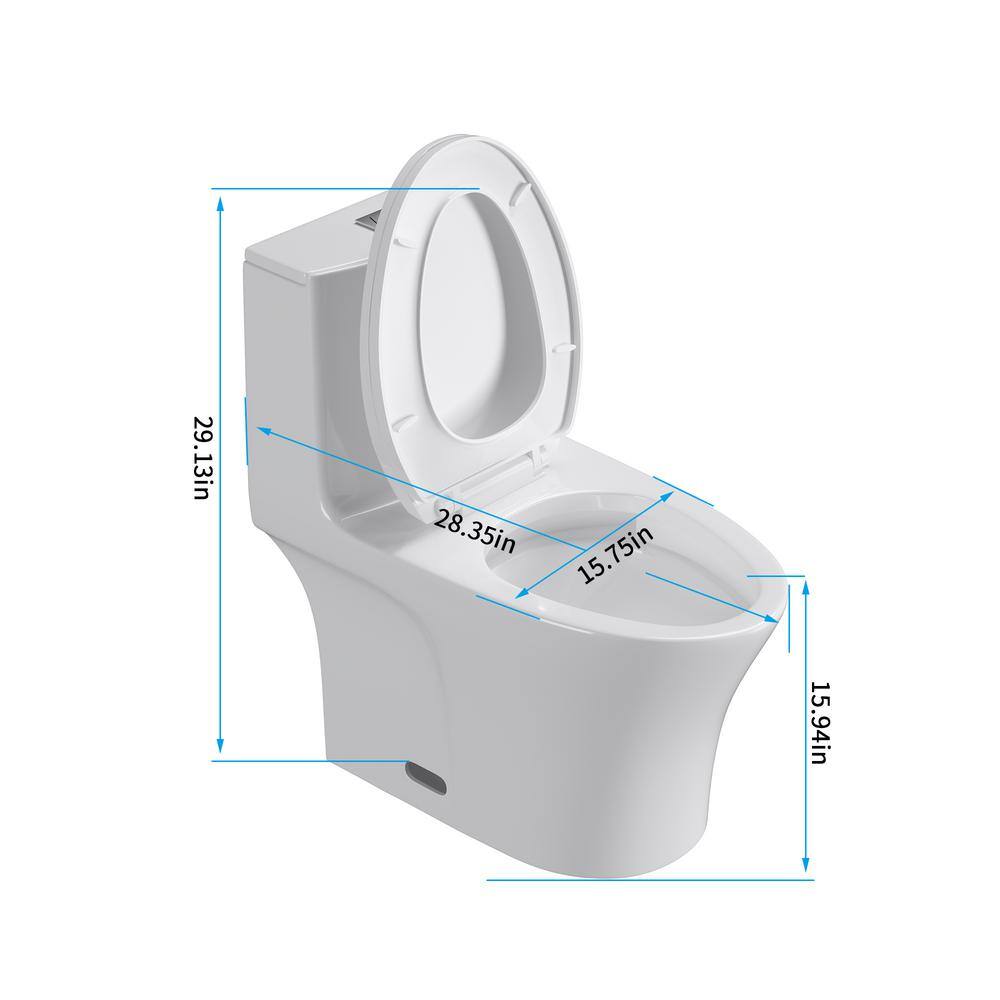 tunuo 1-Piece 1.11.6 GPF Dual Flush Elongated Toilet in White Seat Included SF-YBS-125