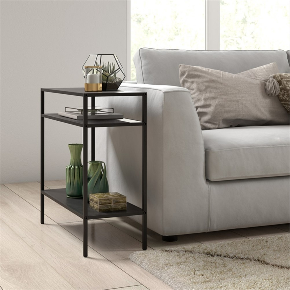 Maklaine Modern Black/Bronze Side Table with Metal Shelves   Industrial   Side Tables And End Tables   by Homesquare  Houzz