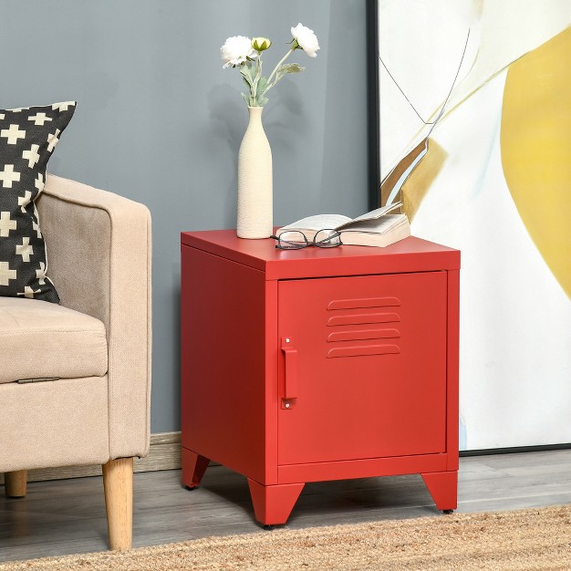 Homcom Industrial End Table Living Room Side Table With Locker style Door And Adjustable Shelf