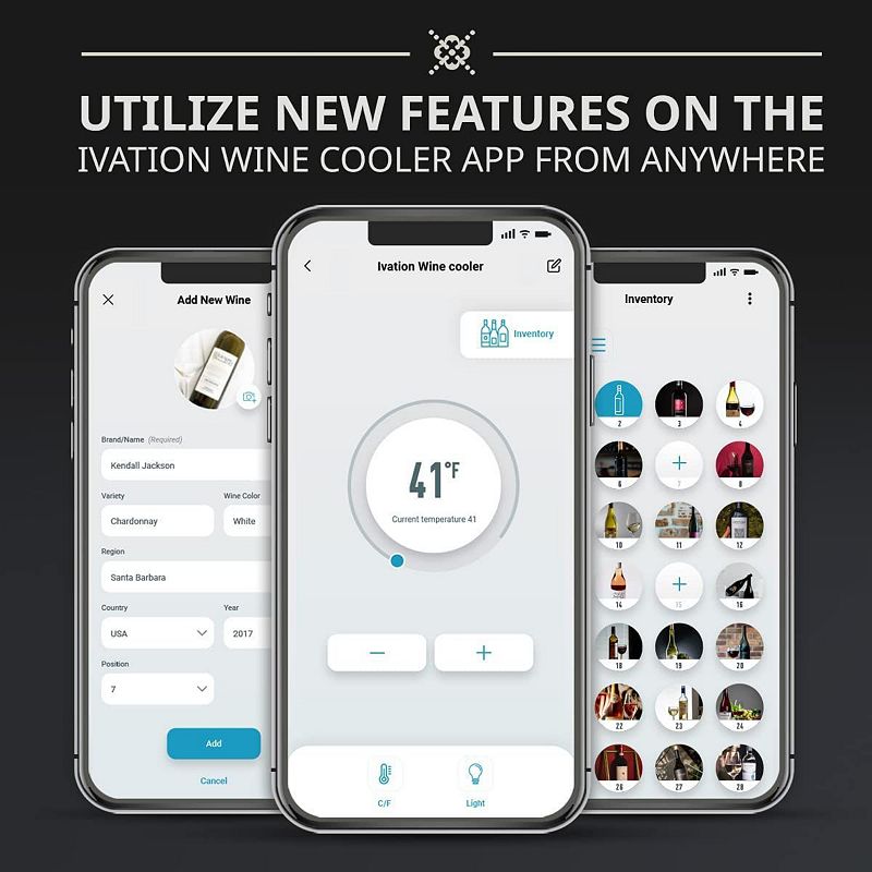 Ivation 34-Bottle Wine Cooler with WiFi， Freestanding Wine Fridge w/Smart App Control