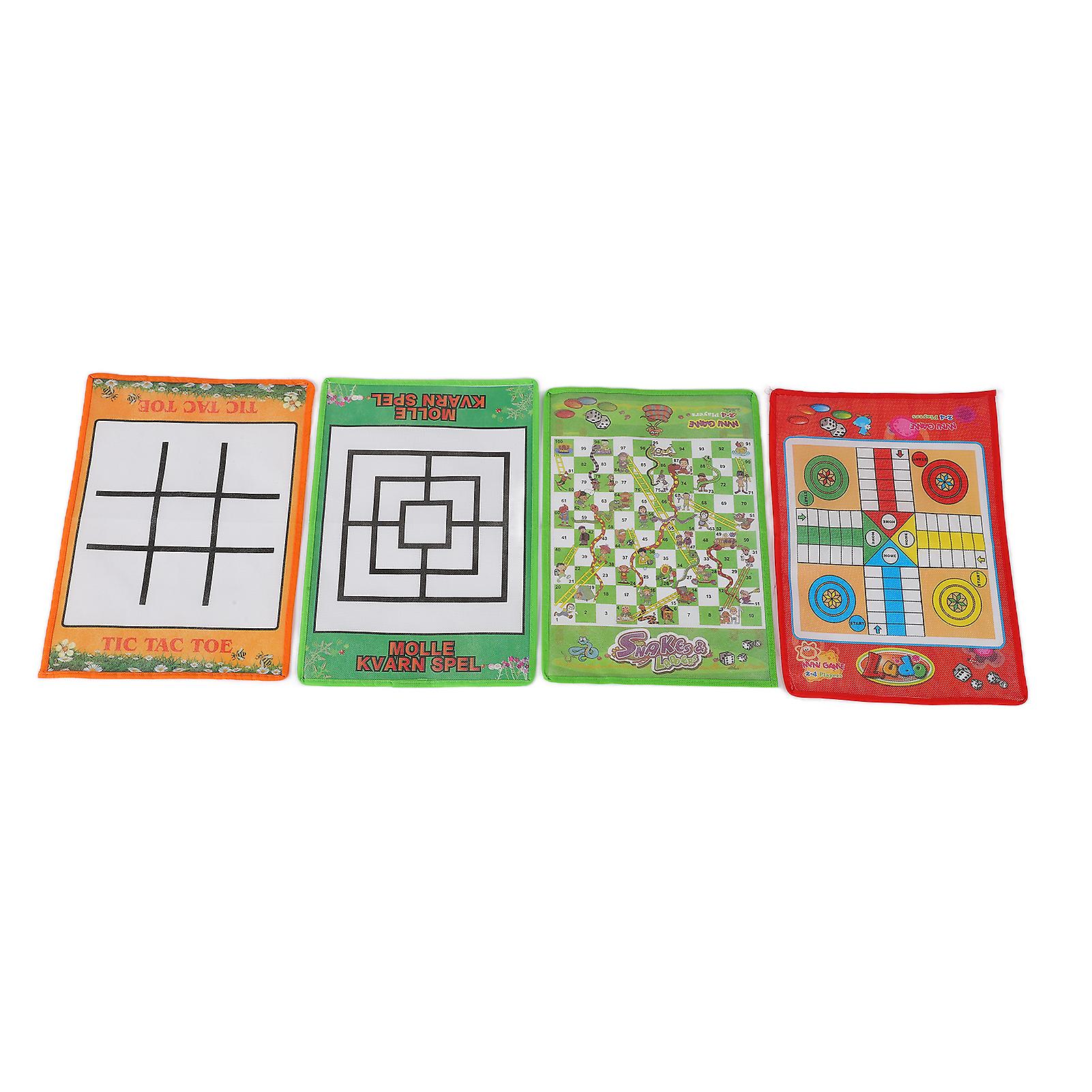 Snake And Ladder Kids Nine Men's Morris Portable Flying Chess Ludo Board For Family Game 4 In 1 Set