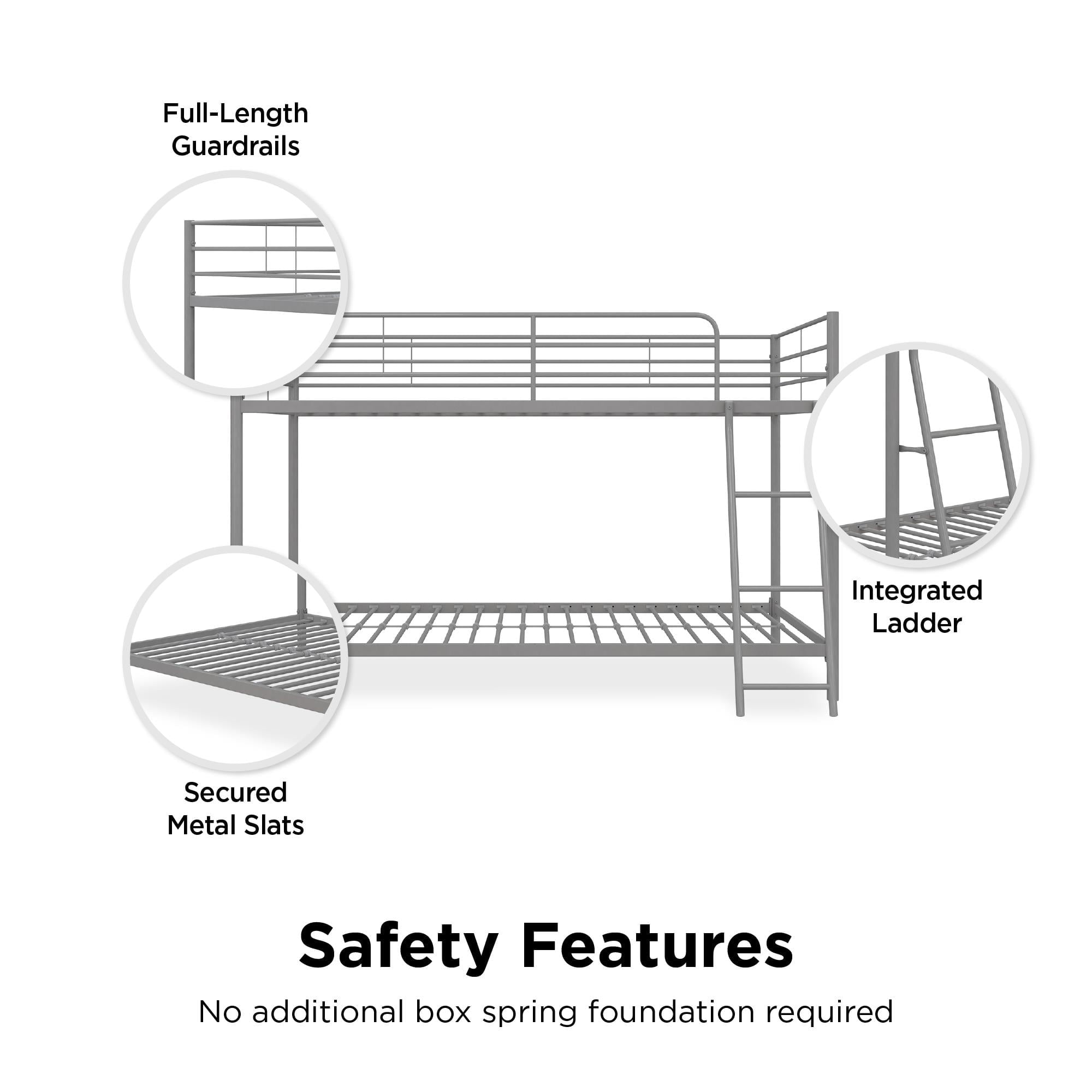 Mainstays Small Space Junior Twin over Twin Metal Bunk Bed, Silver