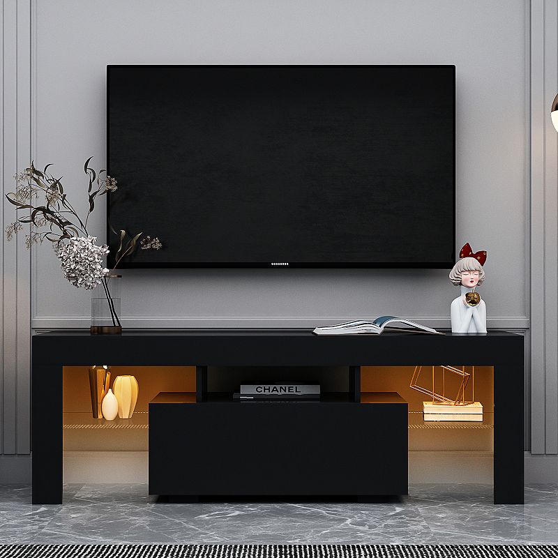 F.C Design TV Stand with LED Lights， Flat Screen TV Cabinet， Gaming Consoles in Lounge Room