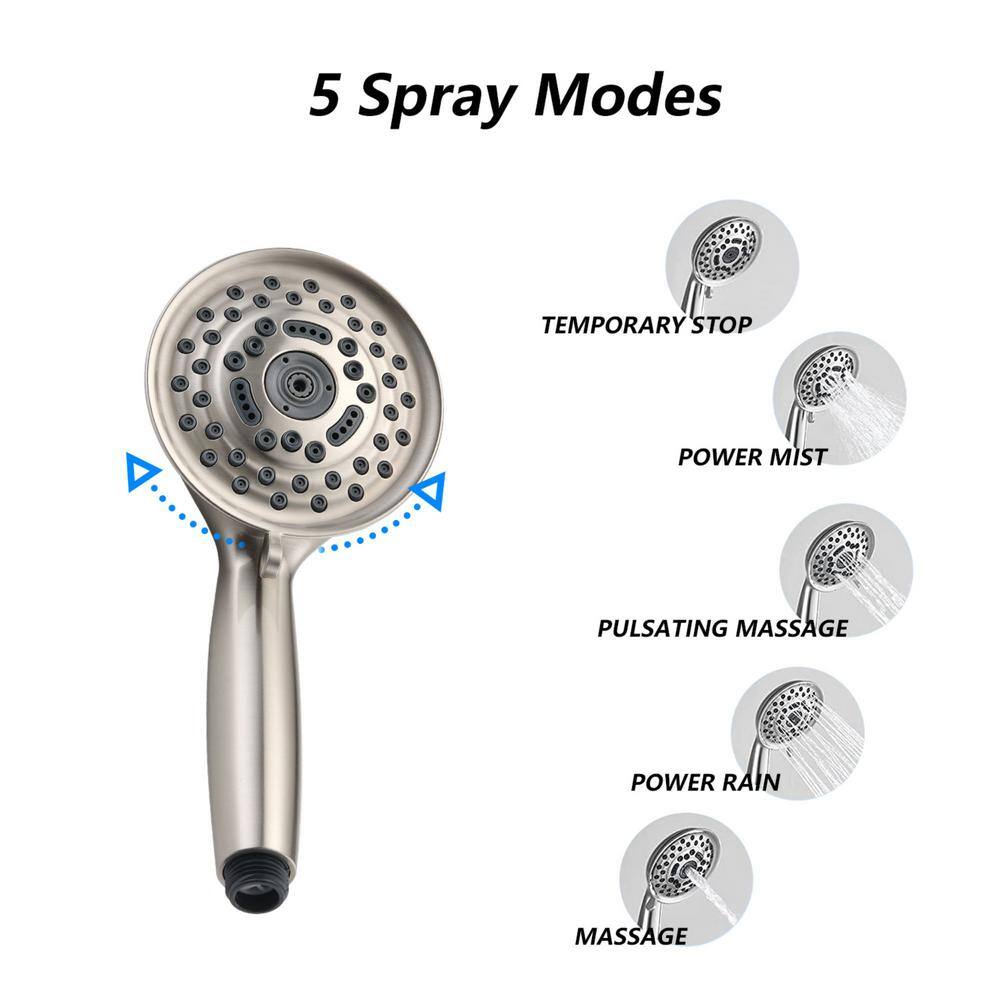 Aurora Decor ACAD 5-Spray 8 in. Round Shower System Kit with Hand Shower and Adjustable Slide Bar Soap Dish in Brushed Nickel DSFMSHD2B16BN