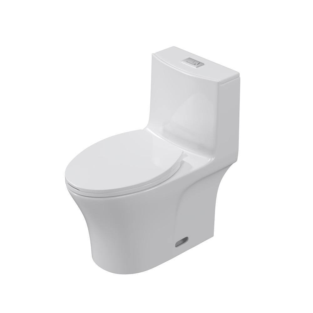 cadeninc 1-Piece 1.1 GPF1.6 GPF Dual Flush Elongated Toilet in White Siphonic Jet with Toilet Seat Included UBOS-LQW9-125