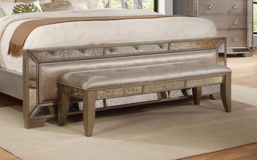 Ava Mirrored Silver Bronzed Bench   Transitional   Upholstered Benches   by Furniture Import  ampExport Inc.  Houzz