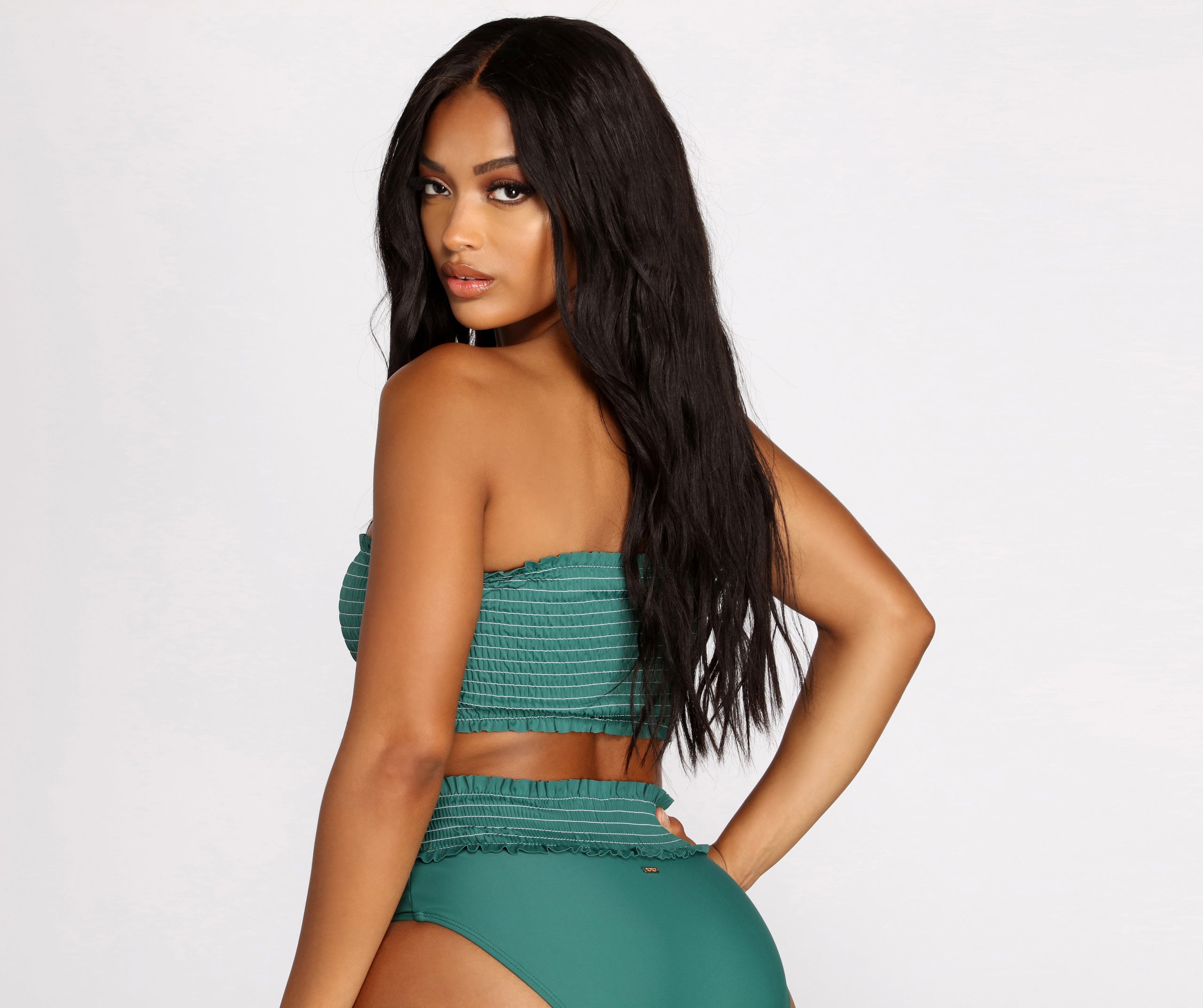 Oceanside Forever Smocked Emerald Bandeau Swim Top