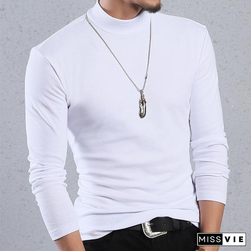 Half Turtleneck Men T-Shirt Casual Long Sleeve T Shirt Men Plus Size 6XL Fitness Tight Tee Shirt Men