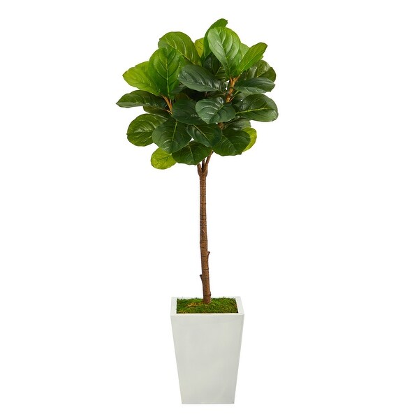 4' Fiddle Leaf Tree in White Metal Planter (Real Touch)