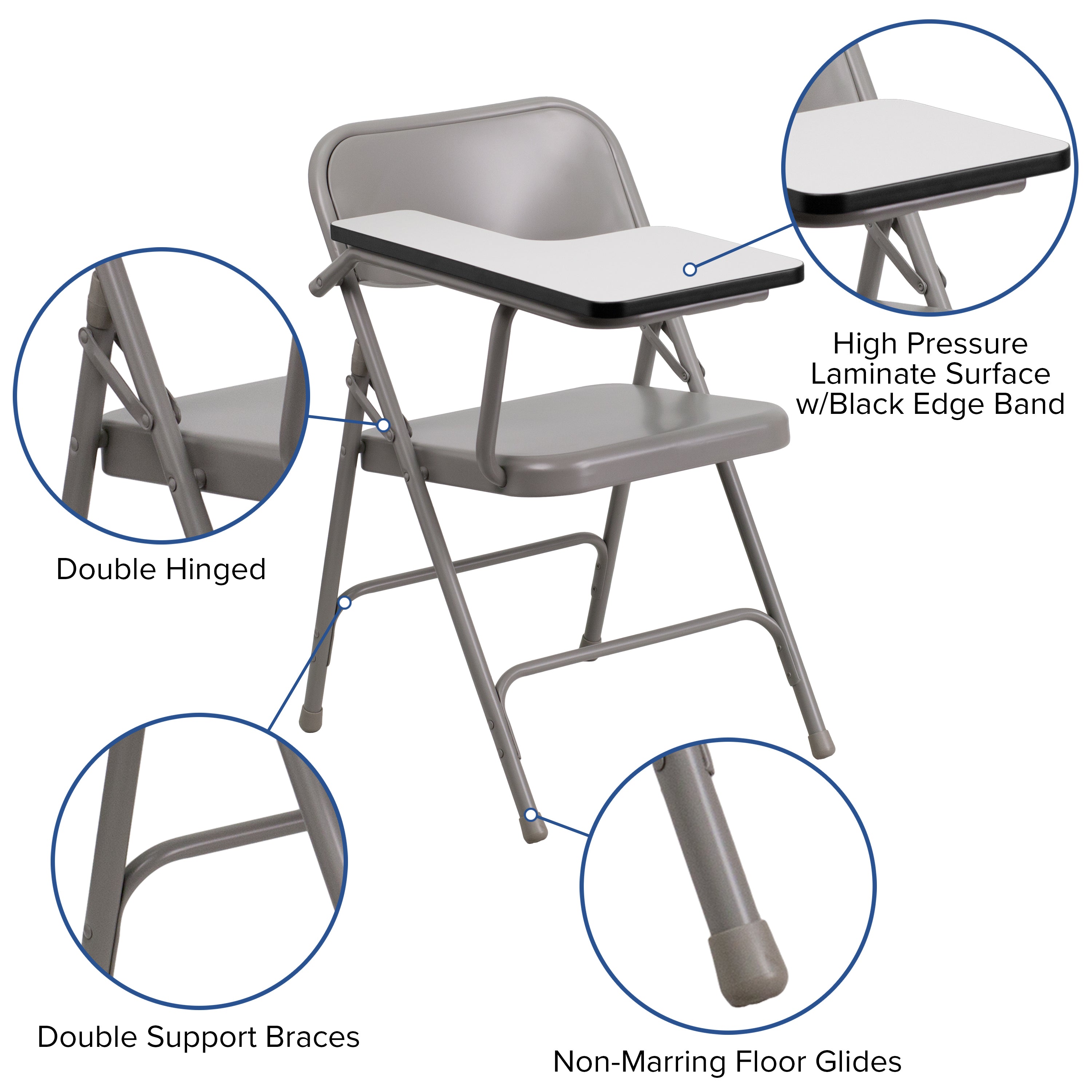 Flash Furniture Premium Steel Folding Chair with Right Handed Tablet Arm