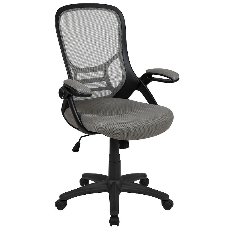 Emma and Oliver High Back Light Gray Mesh Ergonomic Office Chair w/ Black Frame and Flip-up Arms