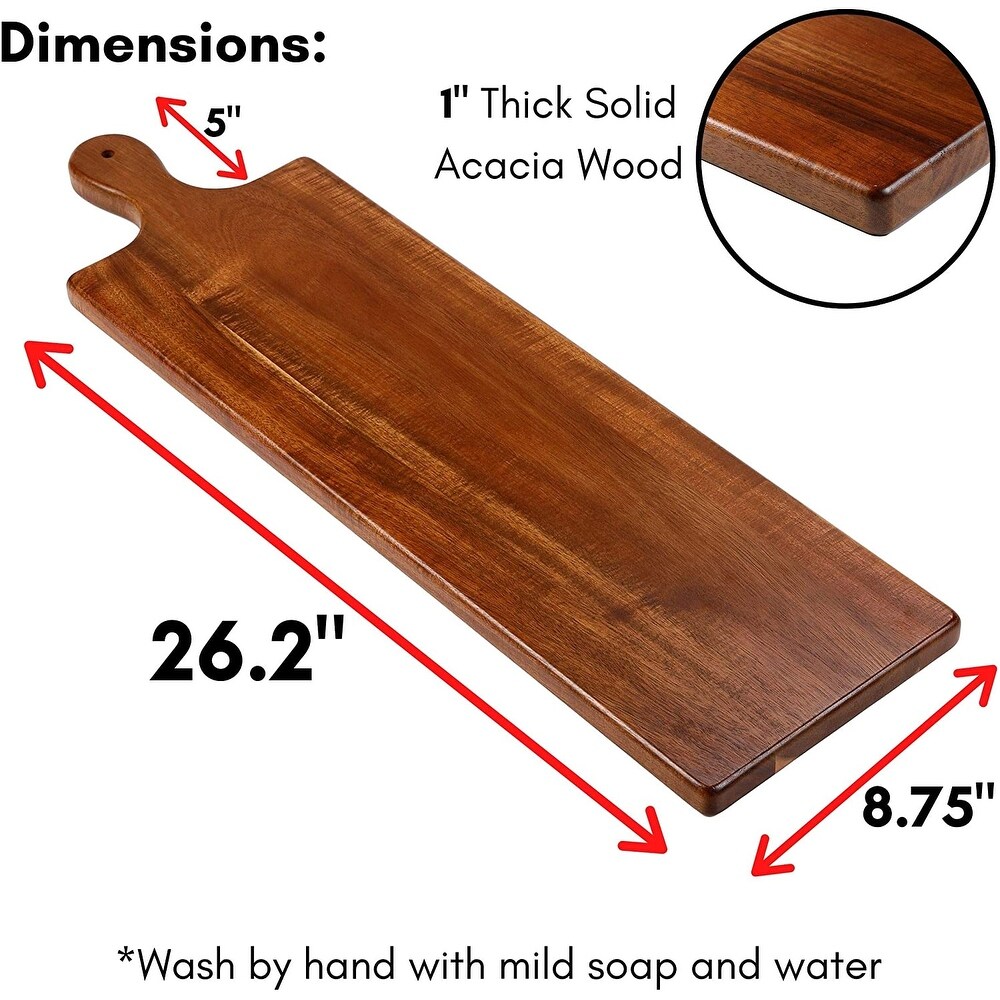 BirdRock Home 31.5” Acacia Wooden Cheese Serving Board with Handle   Large   Extra Long   Party Charcuterie