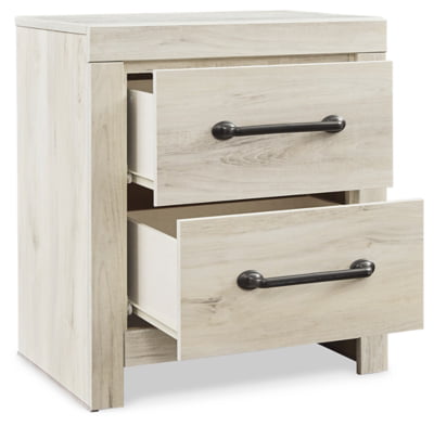 Signature Design by Ashley Cambeck Farmhouse Industrial 2 Drawer Two Drawer Nightstand with 2 Slim-Profile USB Charging Stations, Whitewash