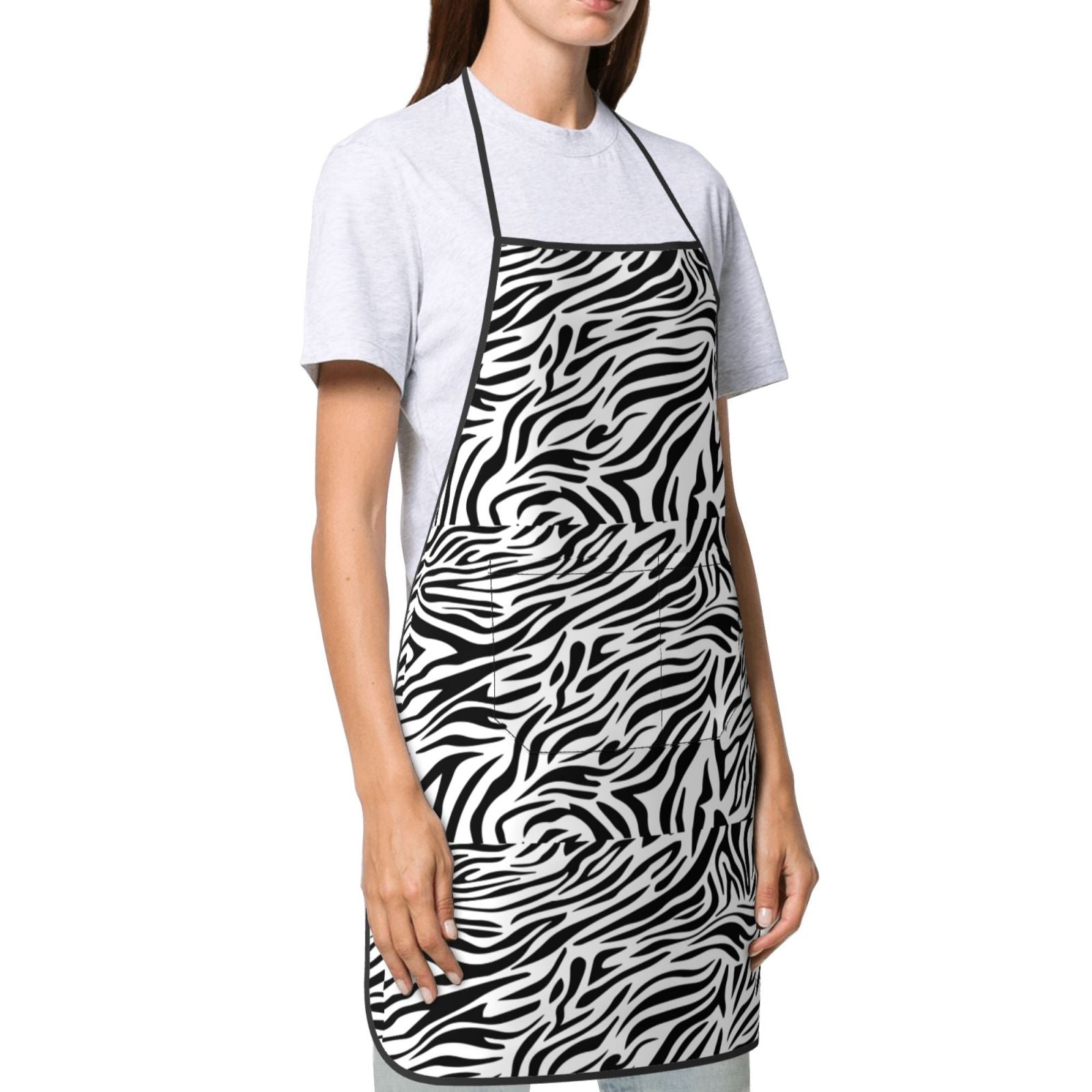 XMXY Chef Aprons with Pockets for Women Men， Zebra Monochrome Print Waterproof Cooking Kitchen Aprons， 28.3 x 20.4 inches