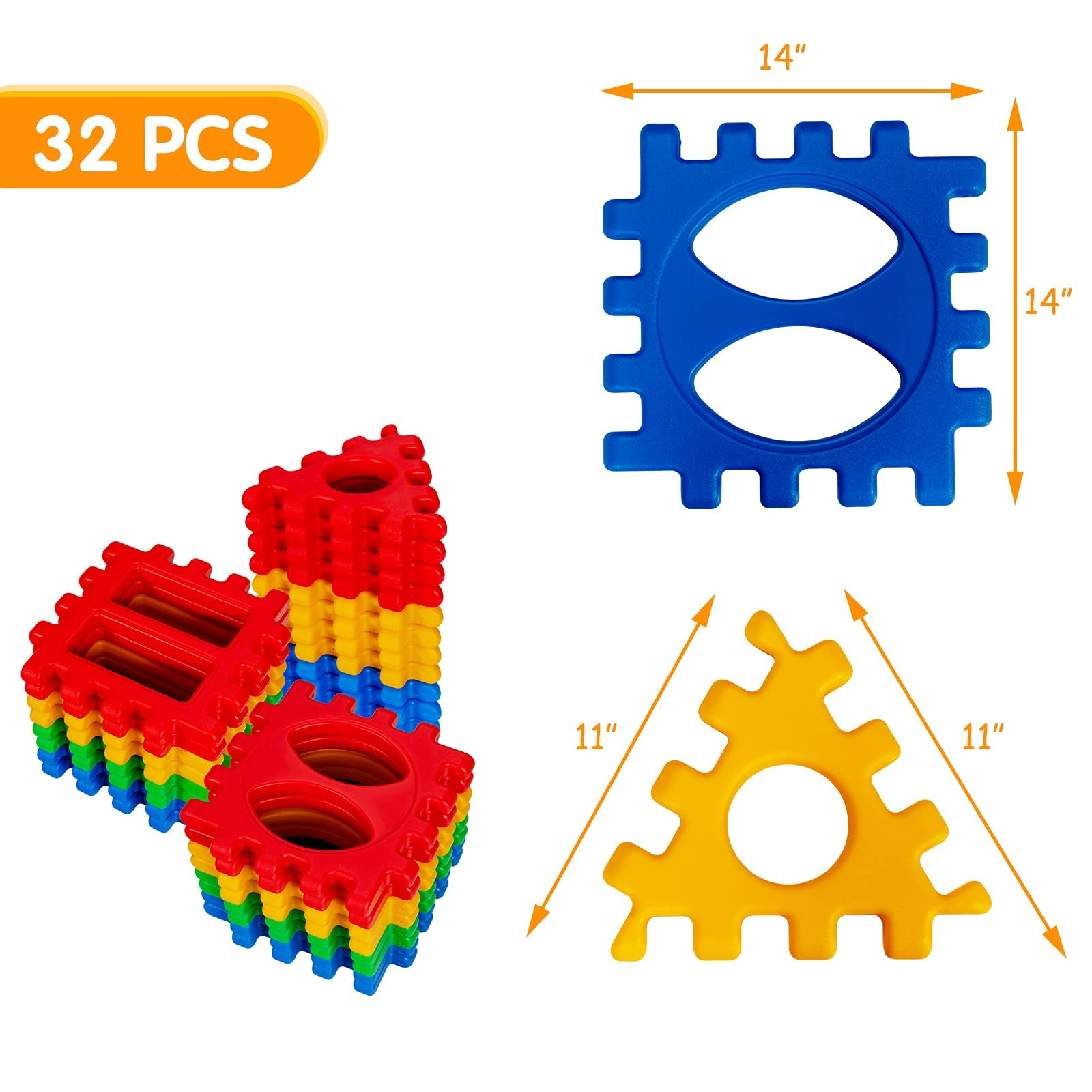 Costzon 32 Pieces Jumbo Building Blocks for Kids, Big Waffle Block Set