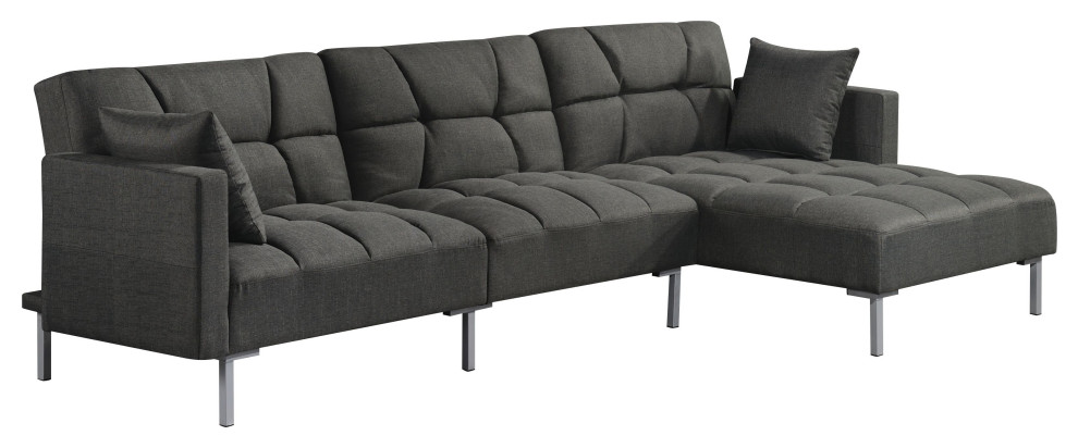 ACME Duzzy Reversible Sectional Sofa with 2 Pillows in Dark Gray Fabric   Contemporary   Sectional Sofas   by Acme Furniture  Houzz