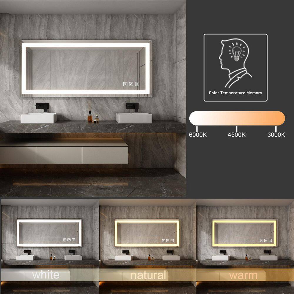 TOOLKISS Classic 60 in. W x 28 in. H Rectangular Frameless Anti-Fog LED Light Wall Bathroom Vanity Mirror Front Light TK19088