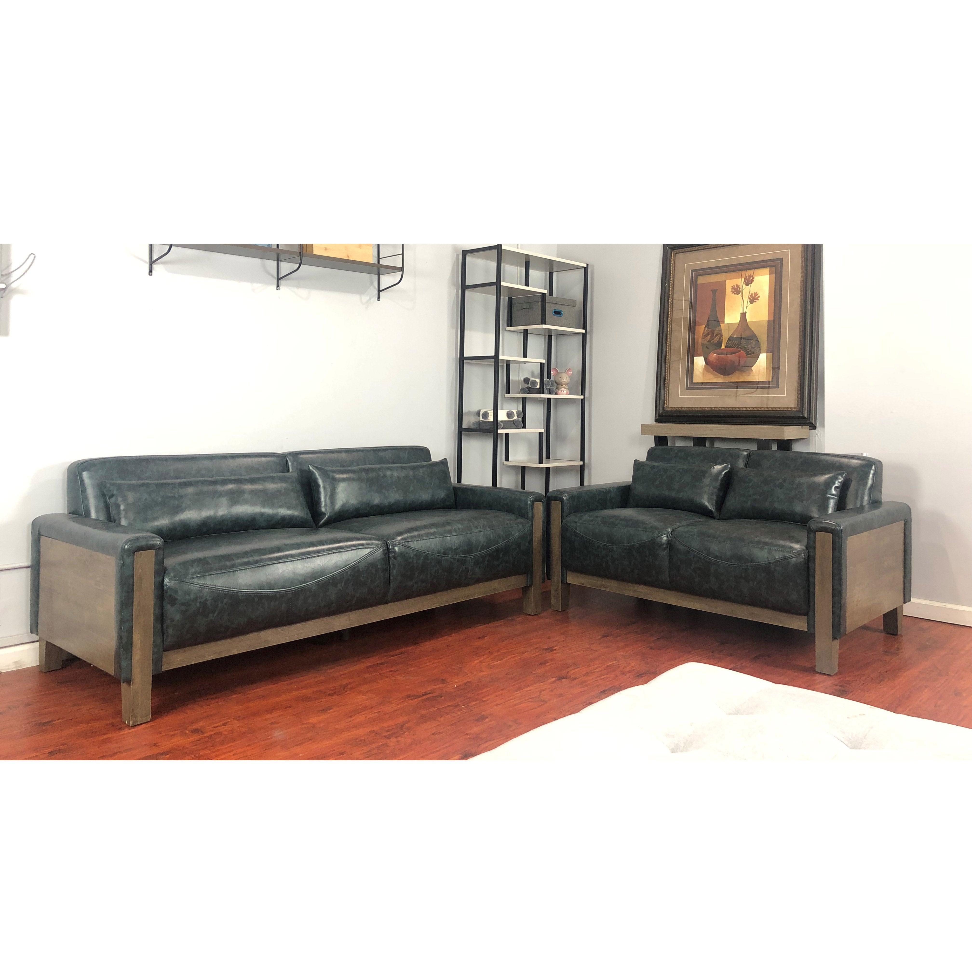 8071-DGN-3 | SOFA - DISTRESSED GREEN & WALNUT OAK