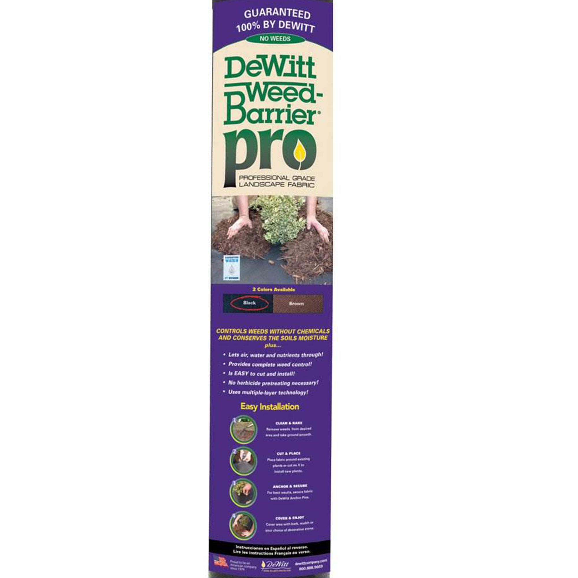 DeWitt Weed Barrier Pro 3-Oz 4 x 100 Feet Heavy-Duty Commercial and Home Garden Landscape Fabric Weed Block, Black