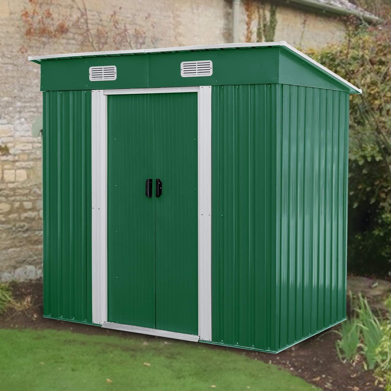 HOMFY 3.5 X 6 FT Steel Outdoor Storage Shed with Lockable Door for Garden Patio Backyard, Green