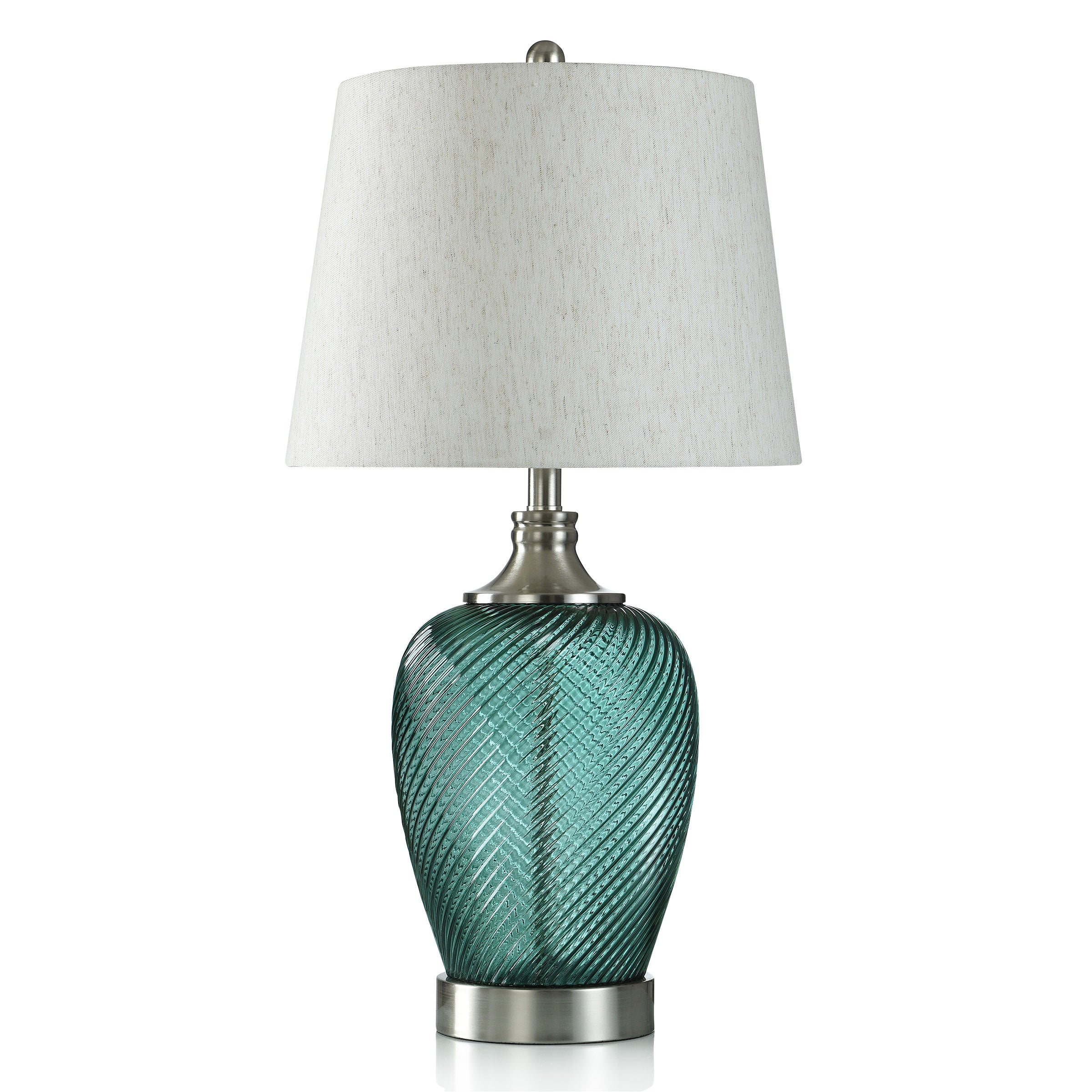 Elyse Oceans Depth Glass Table Lamp - Ribbed Swirl Tinted Glass Body - Brushed Steel Base and Lid