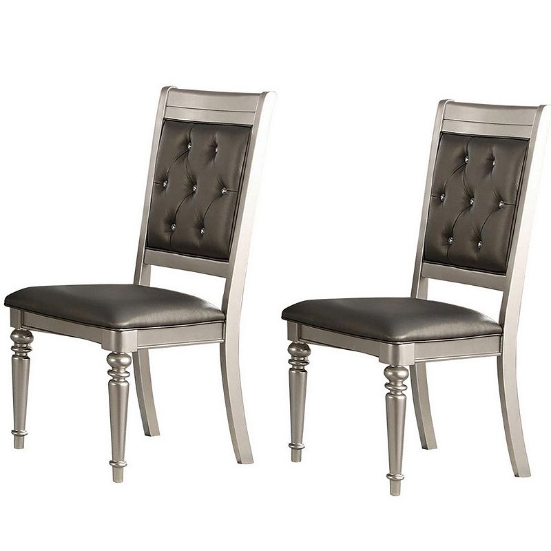 Rubber Wood Dining Chair With Diamond Tufted Back， Set Of 2，Gray