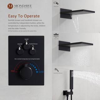 Mondawe 3-Spray Patterns Thermostatic Bathroom Showers 22 in. Wall Mount Rainfall Dual Shower Heads in Matte Black WF6648-22BL