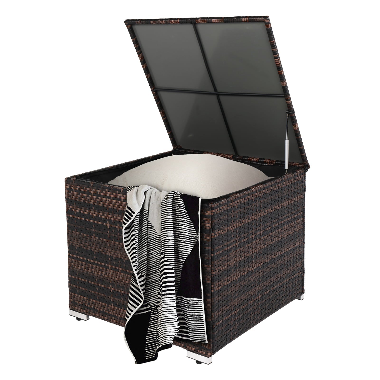 VINGLI 88 gallon Outdoor Square Rattan Deck Box w/ Adjustable Feet, Brown