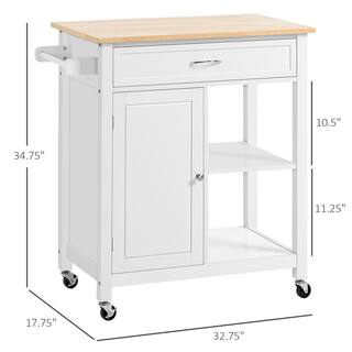 HOMCOM Rolling White Kitchen Cart with Wood Top Kitchen Island with Storage Drawer on Wheels for Dining Room 801-214V80WT