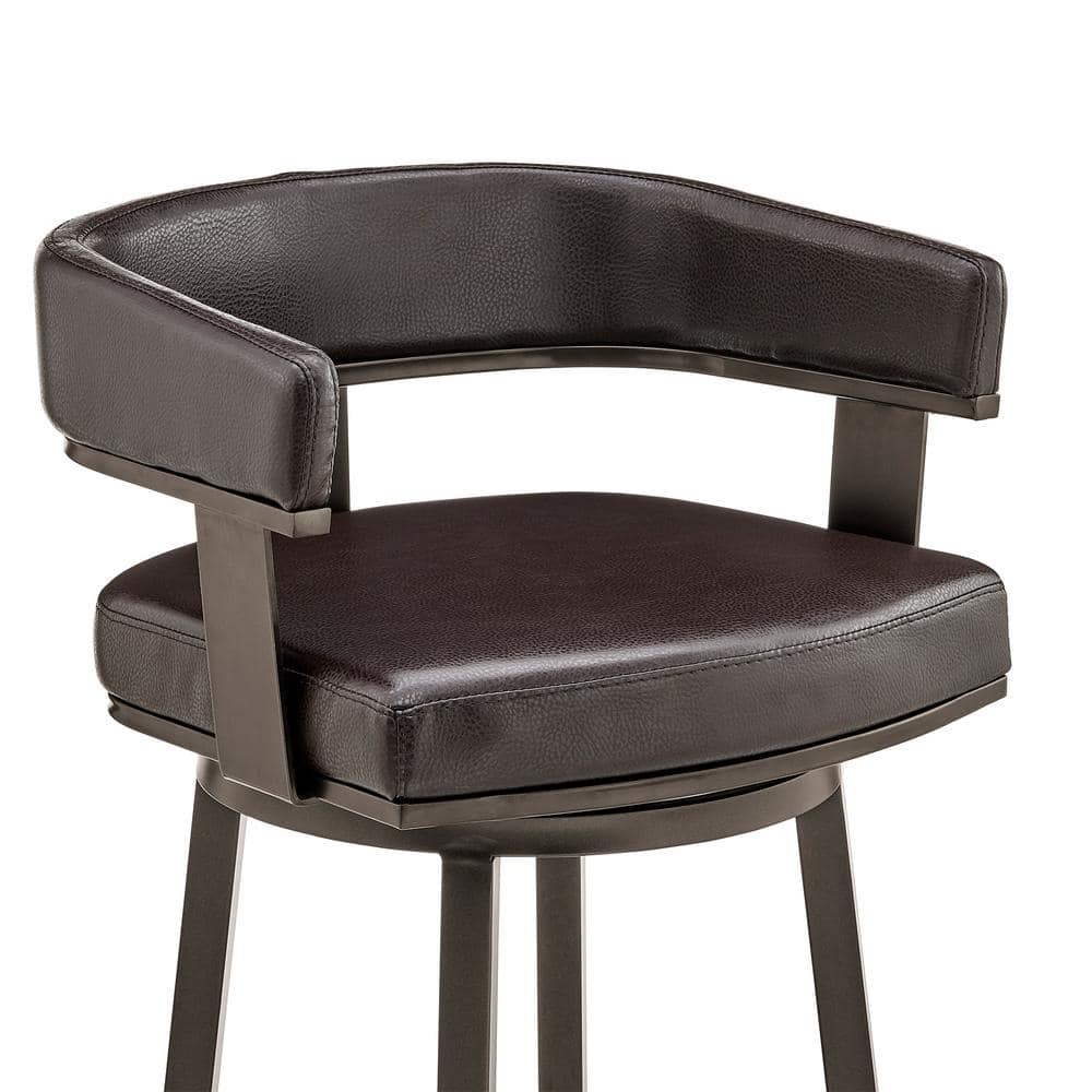 Armen Living Cohen 30 in. Bar Height Low Back Swivel Bar Stool in Java Brown and Chocolate Faux Leather 721535761951