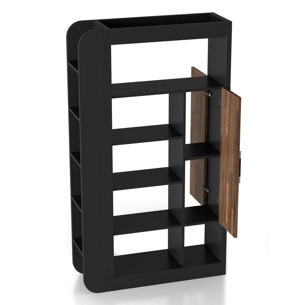 Furniture of America Baltra 70.87 in. Black 13-Shelf Standard Bookcase with Door YNJ-20803C1