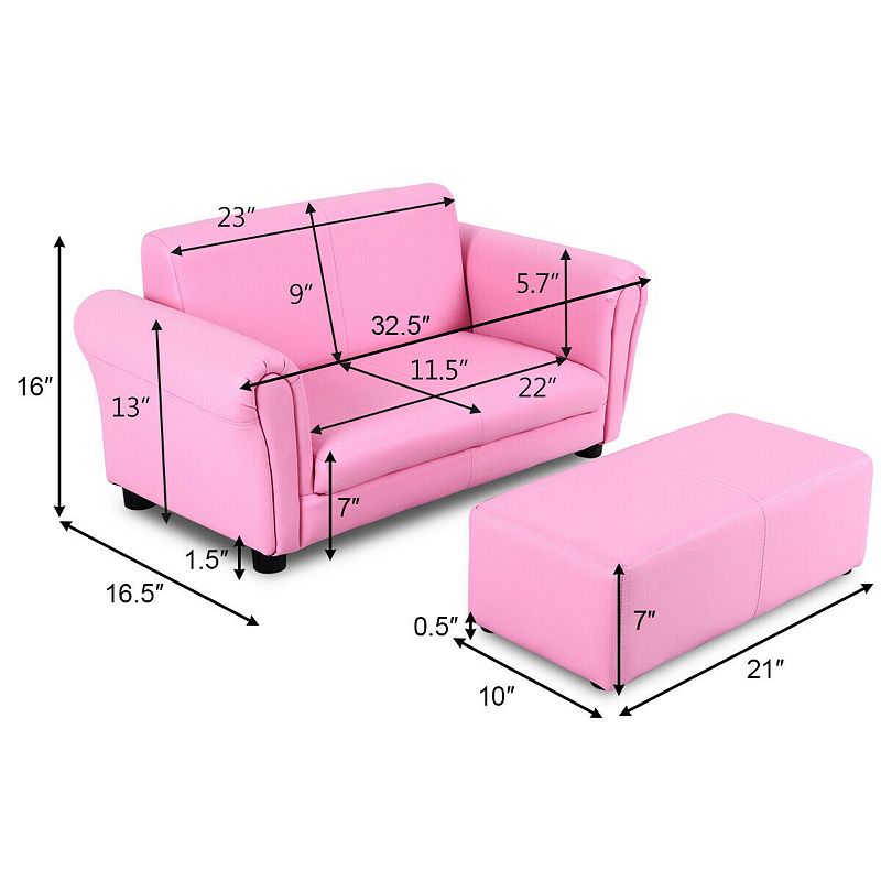 Soft Kids Double Sofa with Ottoman