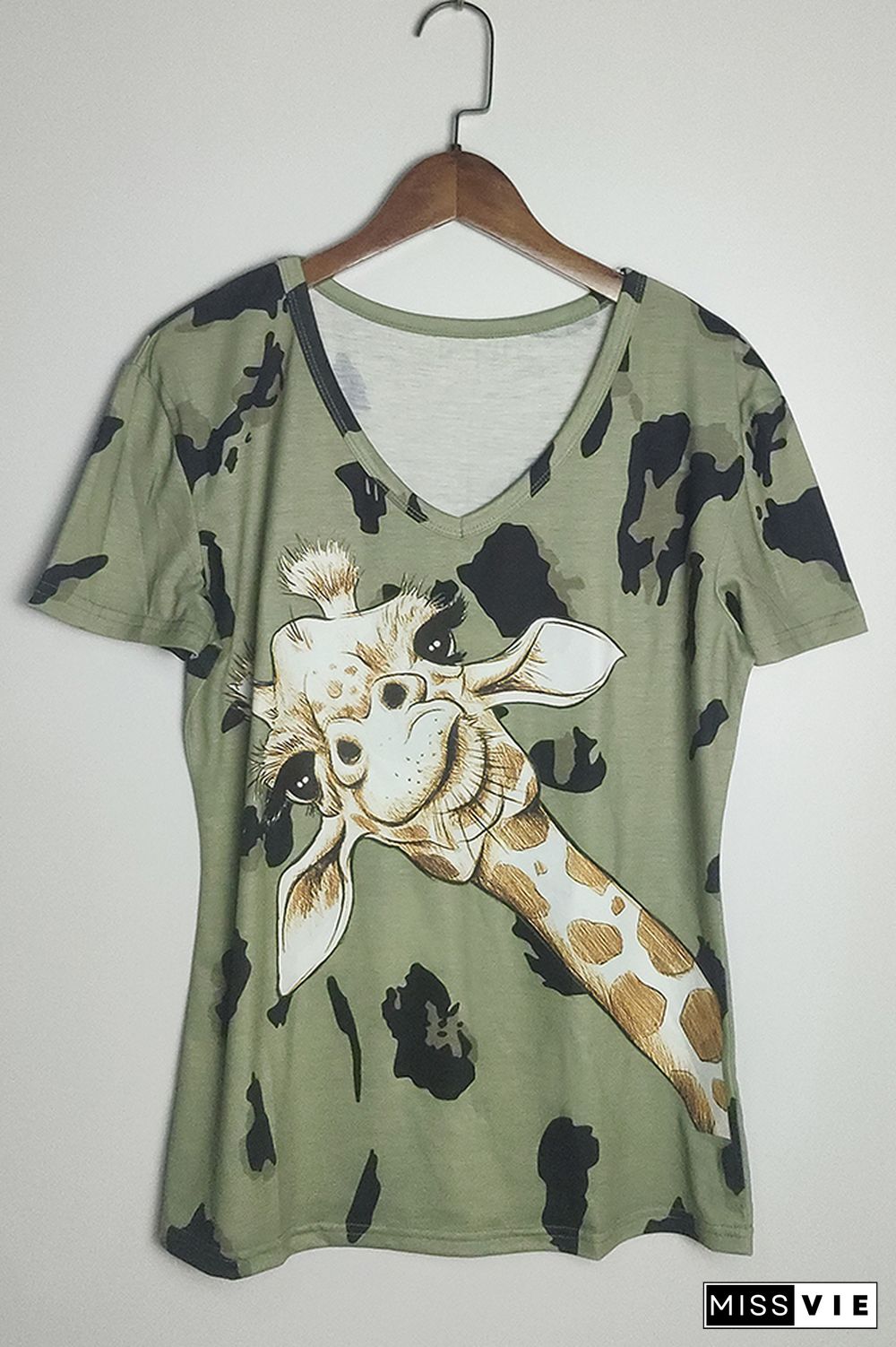 Giraffe Leopard Printed Casual Loose Short Sleeve T-shirt