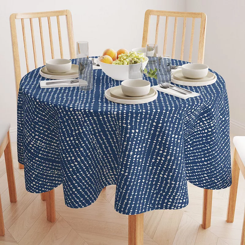 Round Tablecloth， 100% Polyester， 70 Round， Dots in Stripes