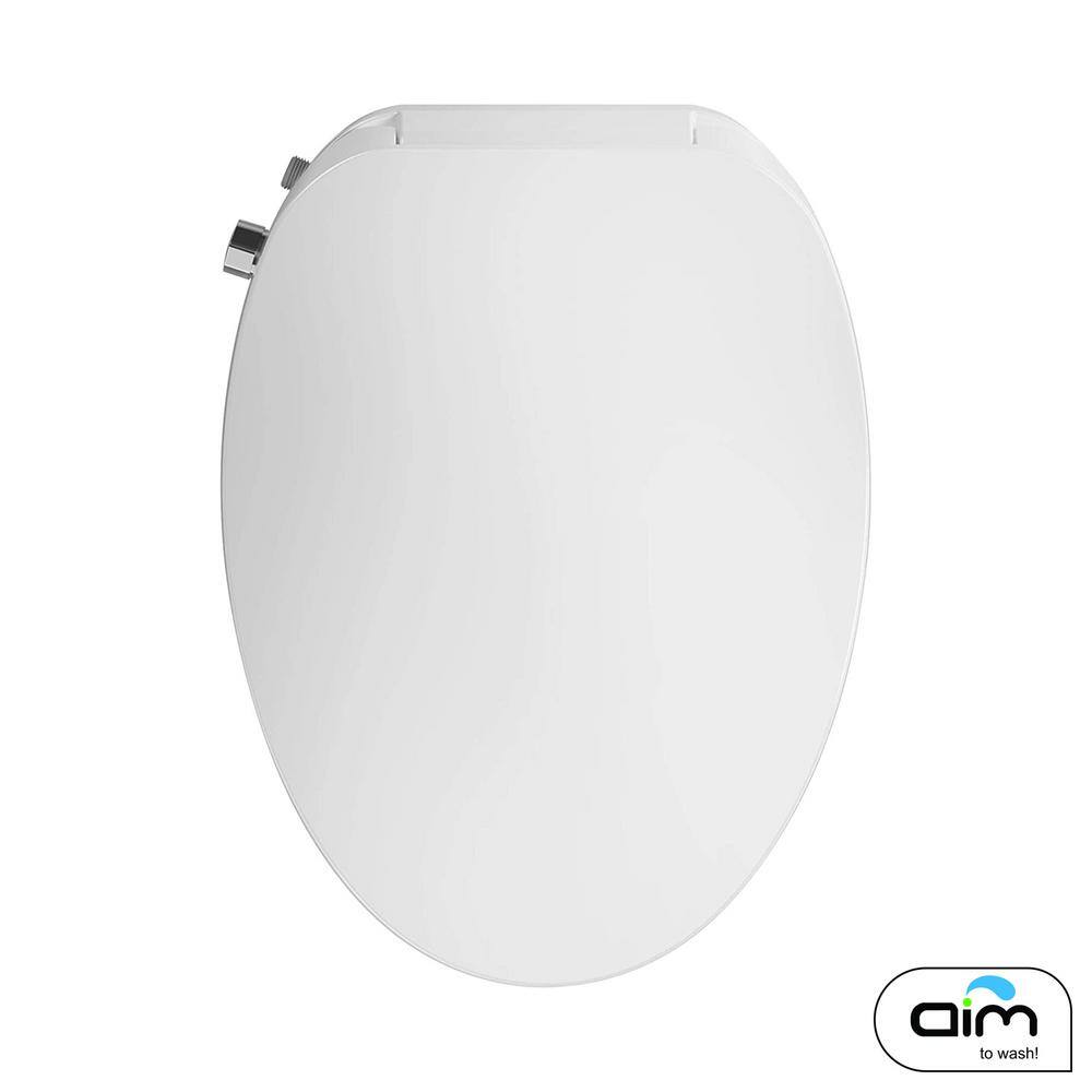 Aim to Wash! Electric Bidet Seat with Hot Water and Heated Seat for Elongated Toilet in White 01-2849