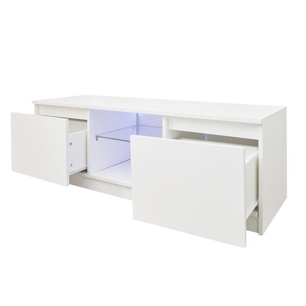 White TV Stand with Lights; Modern LED TV Cabinet with Storage Drawers; Living Room Entertainment Center Media Console Table