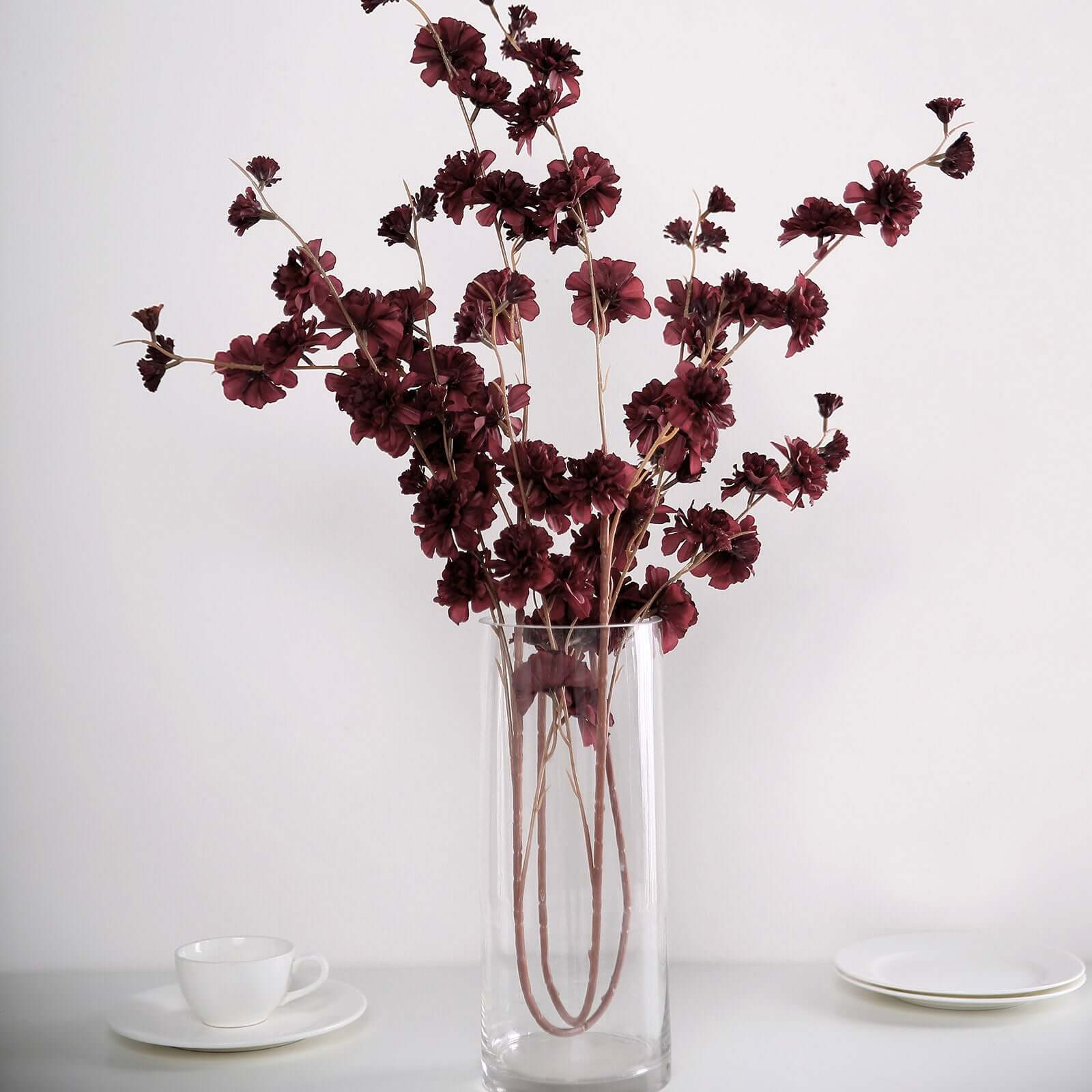 2 Branches Burgundy Artificial Silk Carnation Flower Stems 42