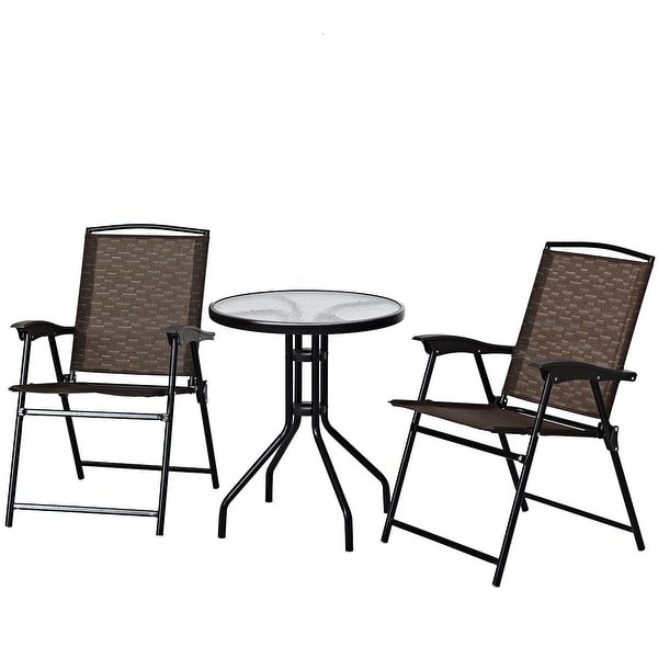 Costway 3PC Bistro Patio Garden Furniture Set 2 Folding Chairs Glass