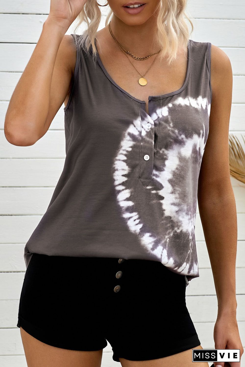 Brown Tie-dye Print Tank Top